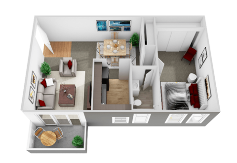 Floor plan for 1 bed, 1 bath, 720 sqft